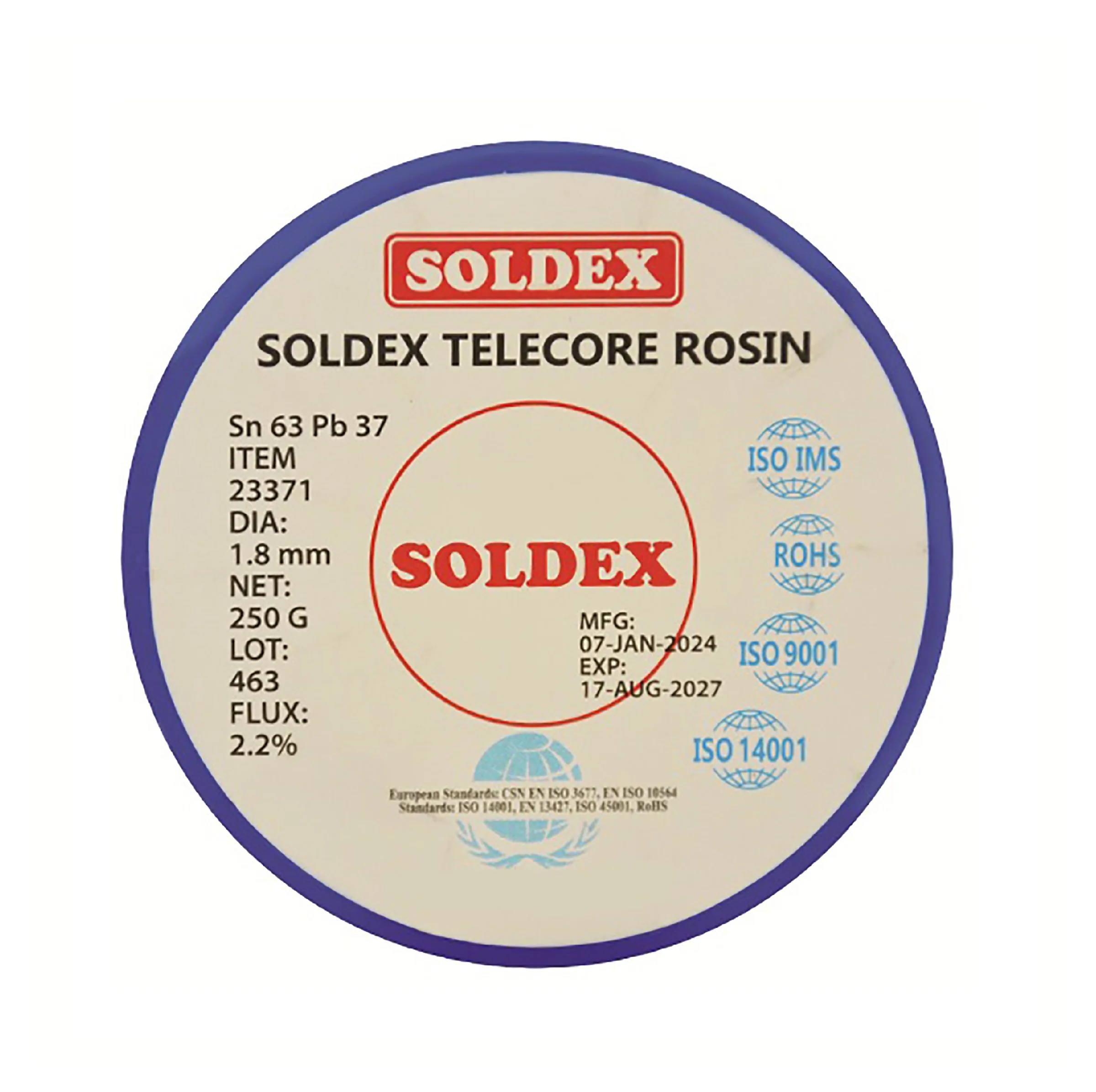 سیم لحیم سولدکس مدل SOLDEX Sn63 Pb37 وزن 250 گرمی ضخامت 1.8 میلی متر