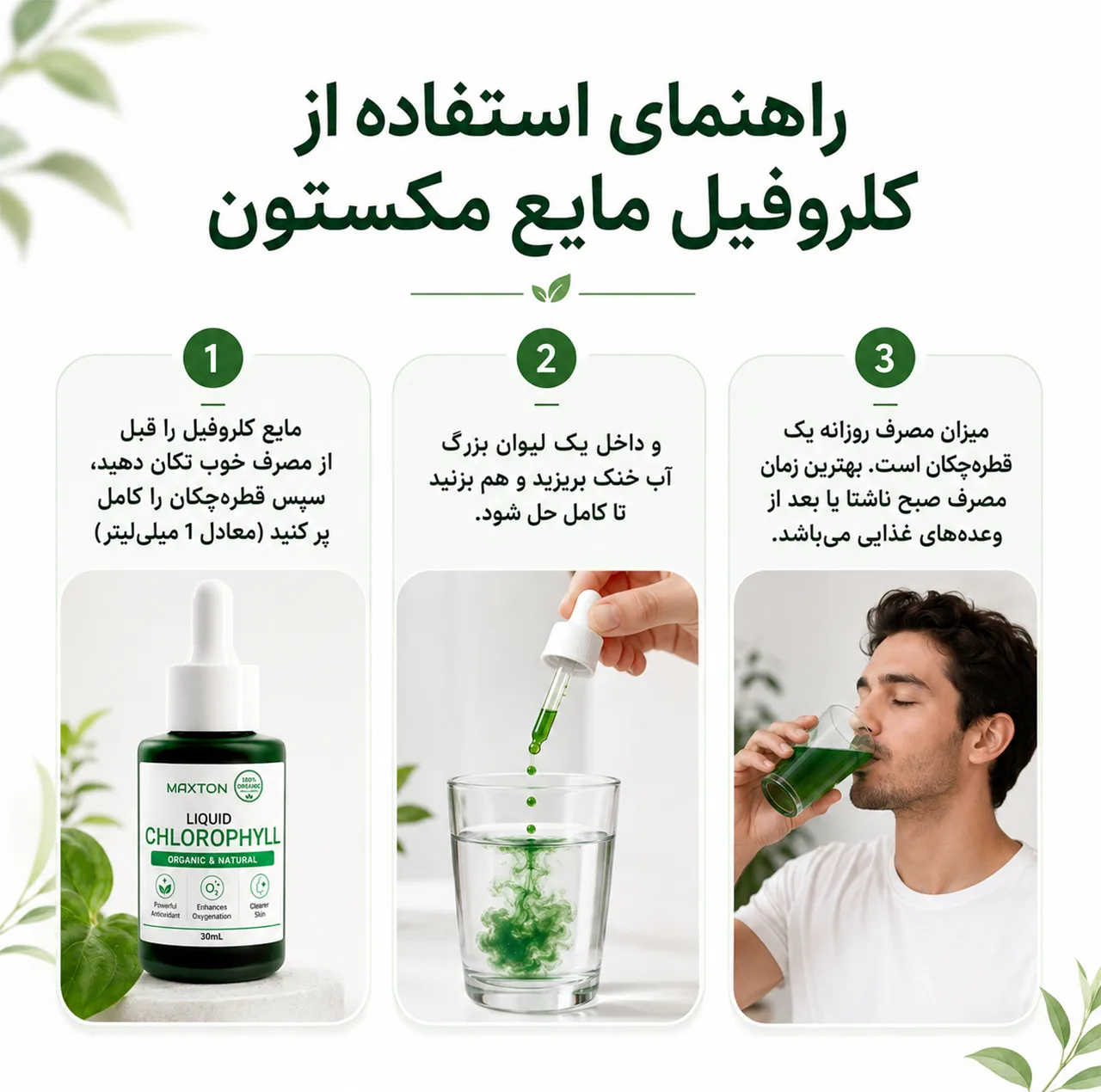 کلروفیل مایع مکستون مدل Organic حجم 30 میلیلیتر