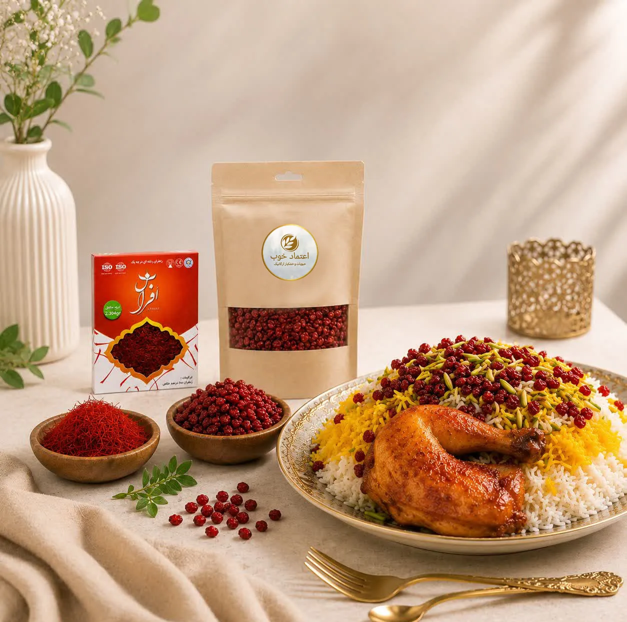 زعفران سوپر نگین و زرشک پفکی اعتماد خوب - 500 گرم بسته 2 عددی