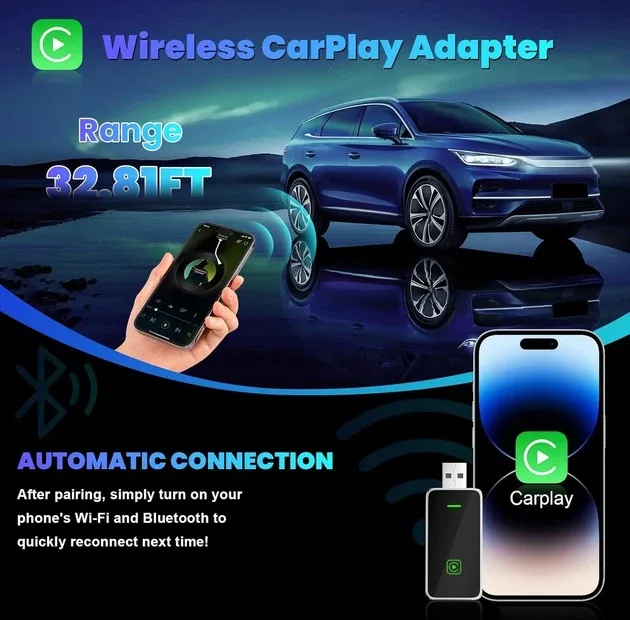 کارپلی و اندروید اتو مدل Wireless P7794 Carplay/Android Auto به همراه مبدل USB به USB-C