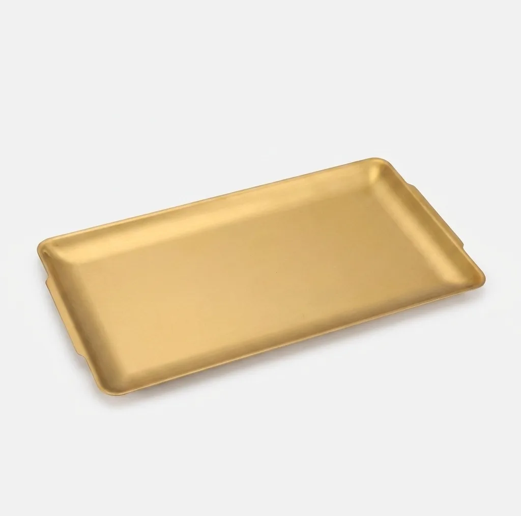سینی سرو استیل مستطیل 22×14×1 سانتی‌متر مناسب فینگرفود، شیرینی‌خوری و رولت‌خوری با قابلیت شستشو با دست و ماشین ظرفشویی کد 22