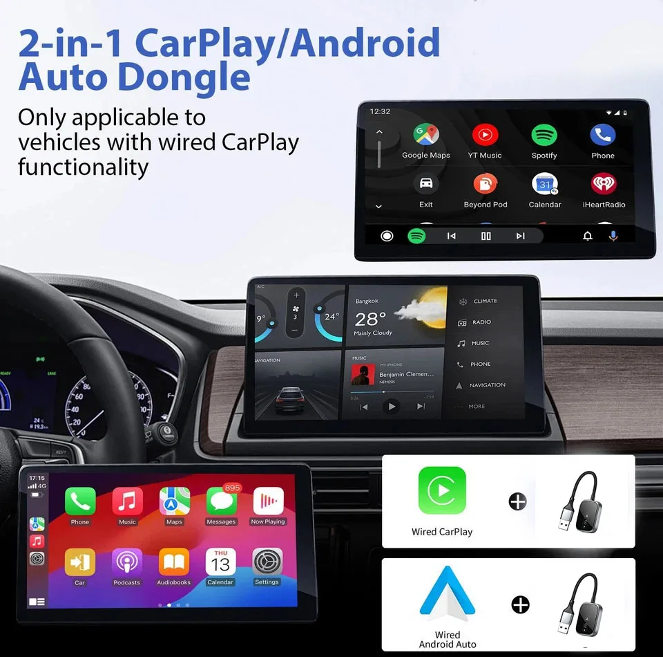 کارپلی و اندروید اتو مدل Carplay/Android Auto به همراه مبدل USB به Type-C