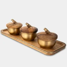 قندان گلد کیش مدل برد کد GK829474 مجموعه 3 عددی به همراه سینی