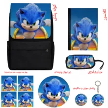 کوله پشتی مدرسه مدل انیمیشن سونیک کد Sonic M1 همراه کلاسور و جامدادی و زیر لیوانی و جاکلیدی مجموعه 10 عددی