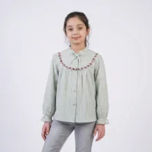 شومیز آستین بلند دخترانه نخی طرح راه‌راه
