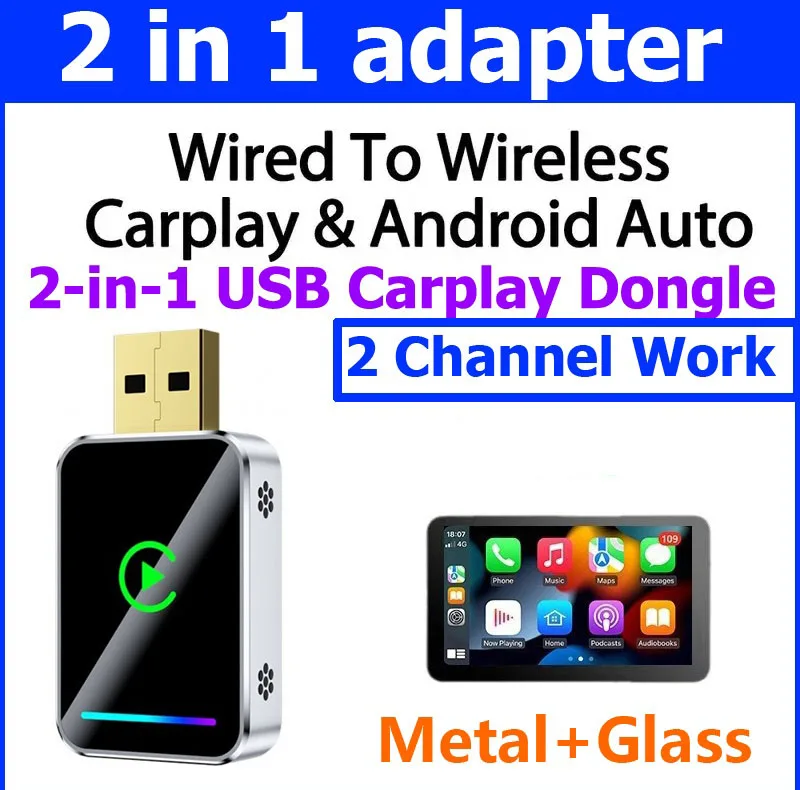 کارپلی و اندروید اتو مدل Wireless CarPlay/Android Auto Q1JS به همراه مبدل USB به USB-C