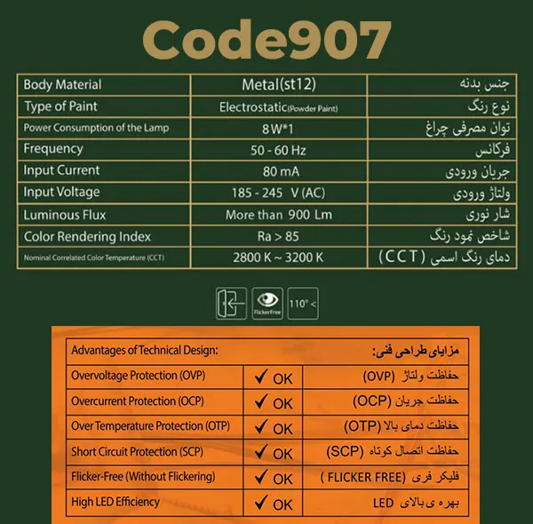 چراغ دیواری مدل دکوراتیو دو طرفه سازه لایت کد 907