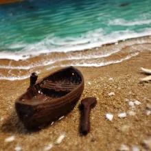 سینی دسته دار طرح برجسته ساحل دریا و موج کد B1 سایز ۳۵ *۳۵ سانتی‌متر