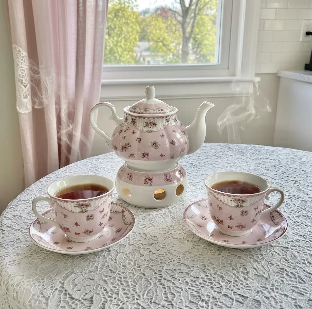 سرویس چای خوری 15 پارچه 6 نفره نیو وان مدل Pink Ribbon