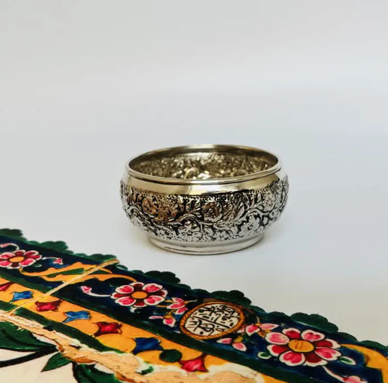 پیاله مسی طرح گرد قلم زنی کروم کد ZH419.2