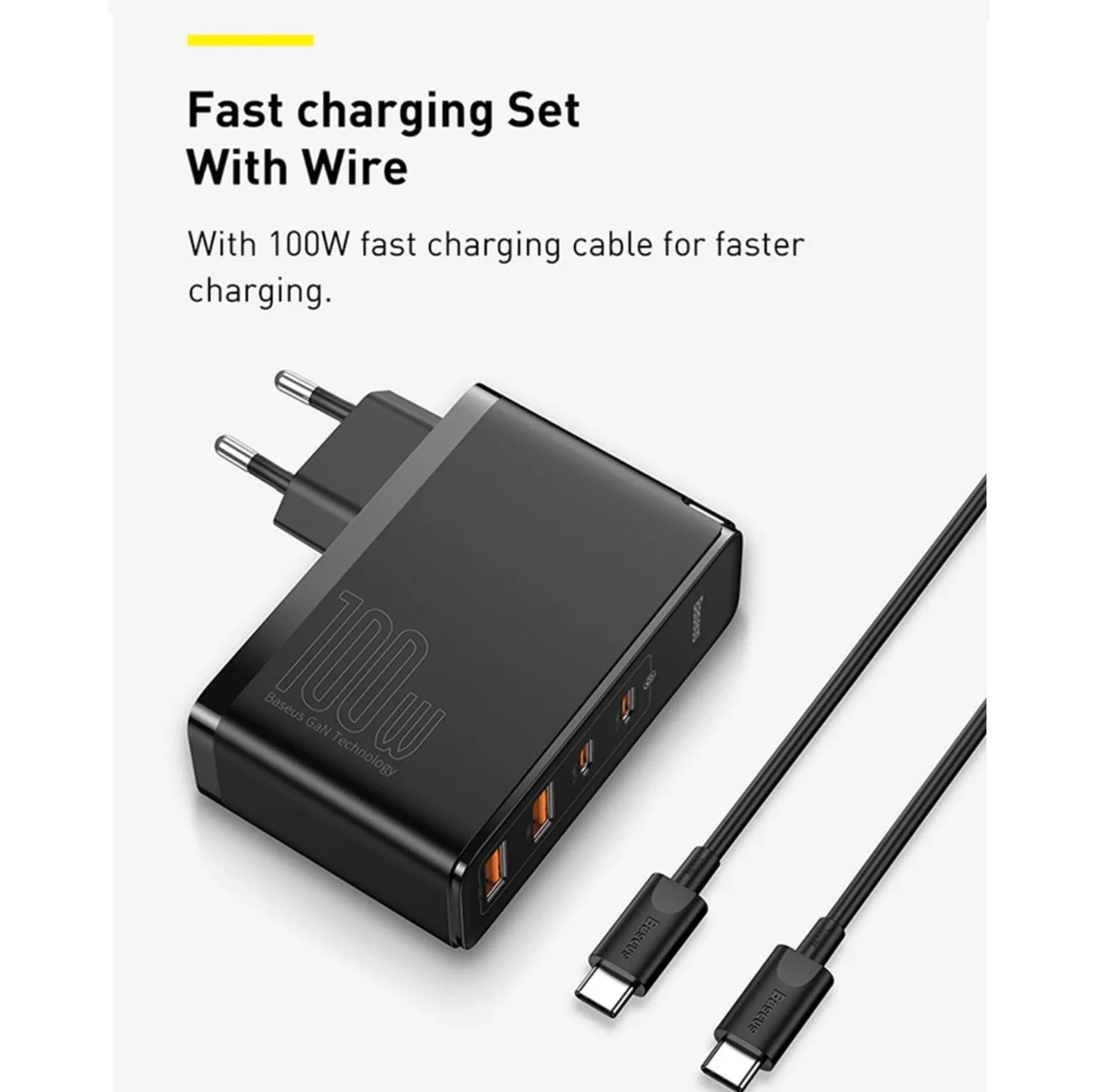 شارژر دیواری 100 وات 4 پورت بیسوس مدل GaN2 Pro به همراه کابل USB-C