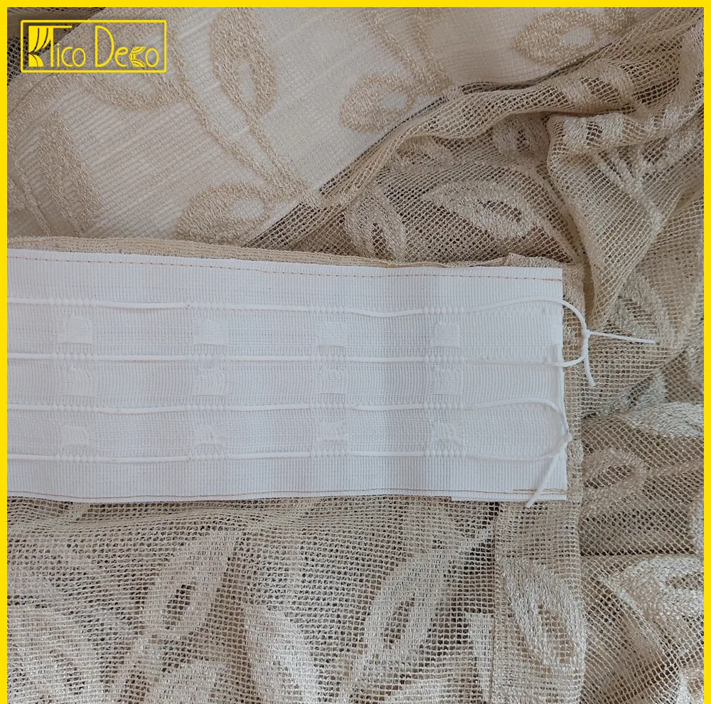 پرده تیکو دکو مدل دوخت ساده تور راشل کادکا طرح برگی دالبوردار سایز 280 × 600 سانتیمتر