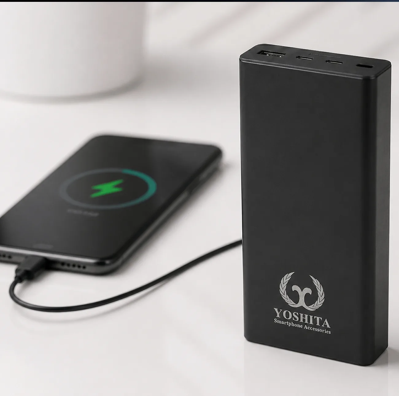 پاوربانک 30 وات یوشیتا مدل YP-001 ظرفیت 20000 میلی‌آمپر‌ساعت به همراه یک عدد کابل USB-A به USB-C