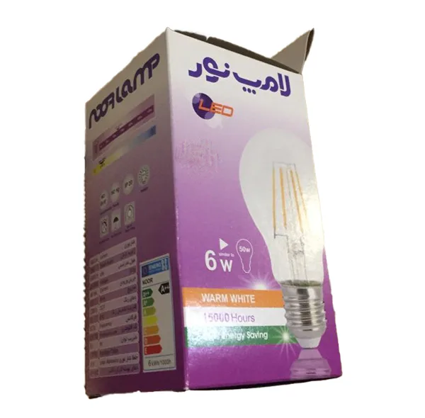 لامپ فیلامنتی 6 وات لامپ نور مدل حبابی پایه E27 بسته 2 عددی