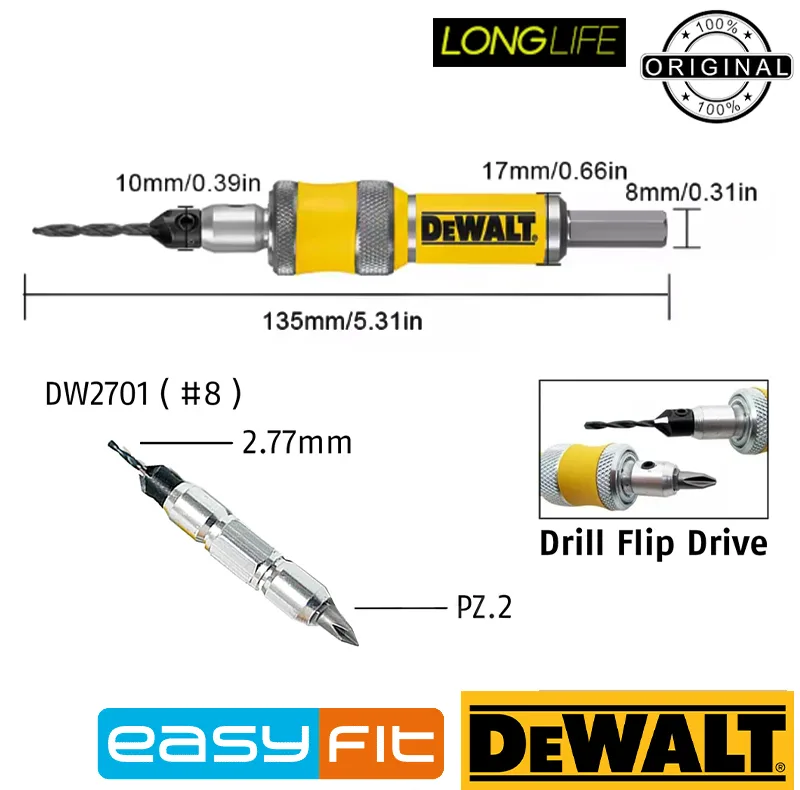مته خزینه دو کاره دیوالت مدل Flip Drive DW2701 سایز 8 میلی متر