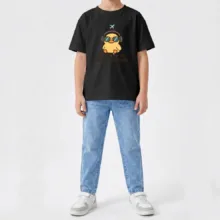ست تی‌شرت آستین کوتاه و شلوار دخترانه مدل جوجه و هدفون کد v4