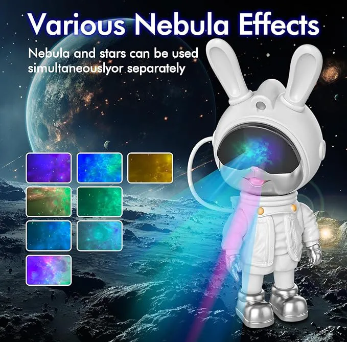 چراغ خواب رومیزی مدل galaxy nightlight projector خرگوش فضانورد با نور کهکشانی