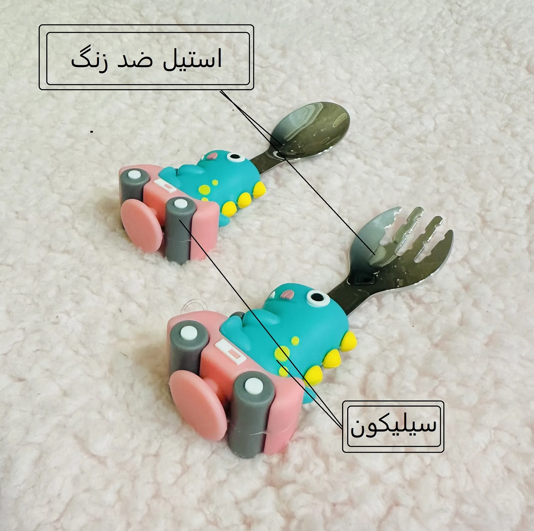 قاشق و چنگال کودک مدل دایناسور و ماشین