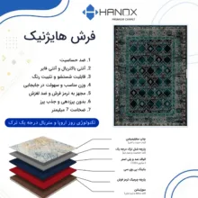 فرش ماشینی 1000 شانه هانوکس زمینه سبز حاشیه چند رنگ مدل مدرن کد L338