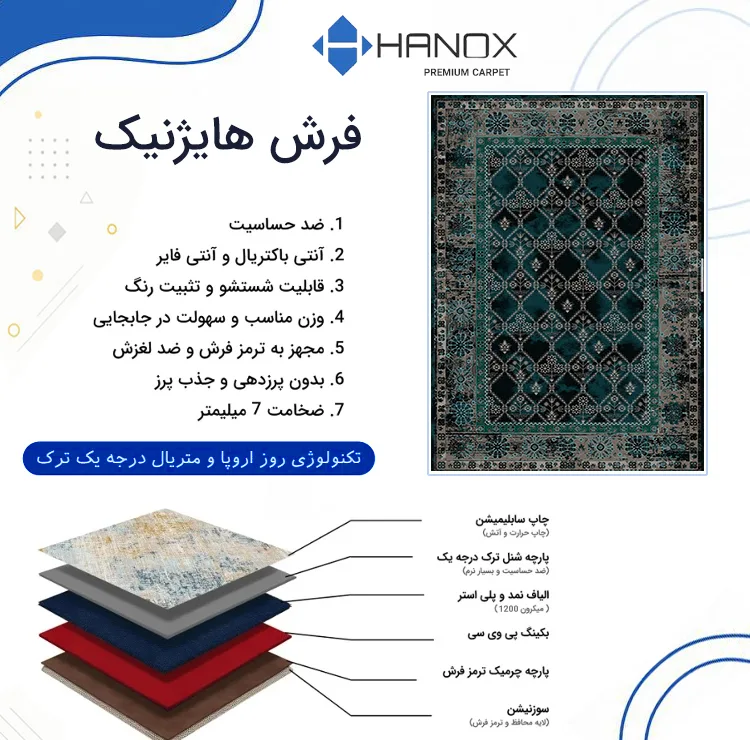 فرش ماشینی 1000 شانه هانوکس زمینه سبز حاشیه چند رنگ مدل مدرن کد L338