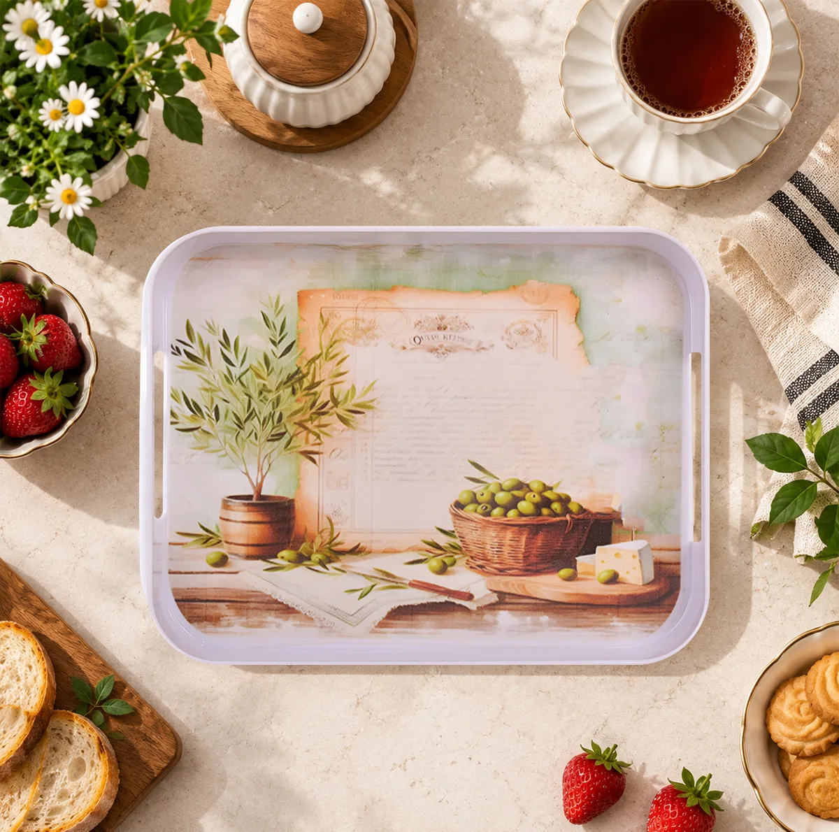 سینی دسته دار مهروز مدل 911 زیتون سایز 23×29 سانتی متر