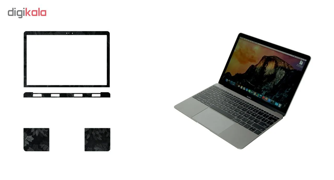 برچسب پوششی ماهوت مدل Black Wild-Flower مناسب برای لپ تاپ Macbook 12inch Retina