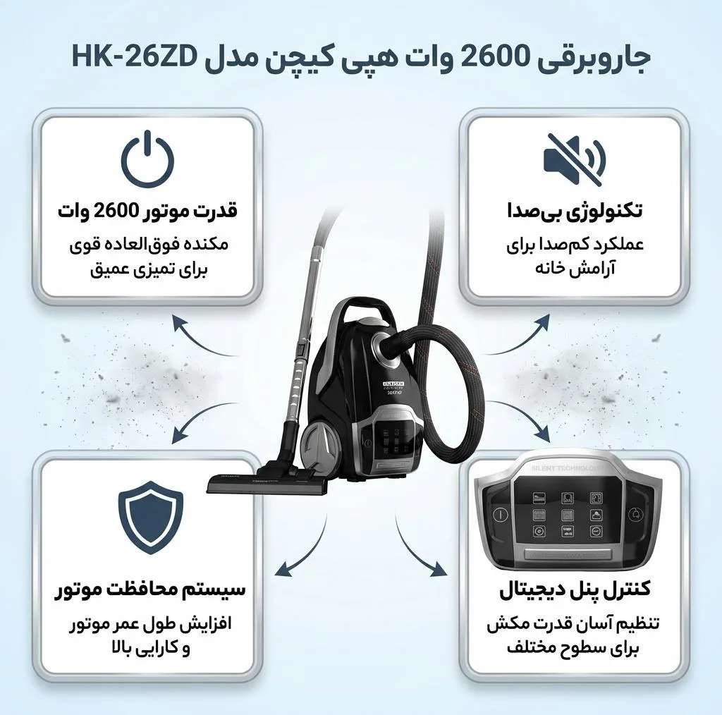 جاروبرقی 2600 وات هپی کیچن مدل HK-26ZD