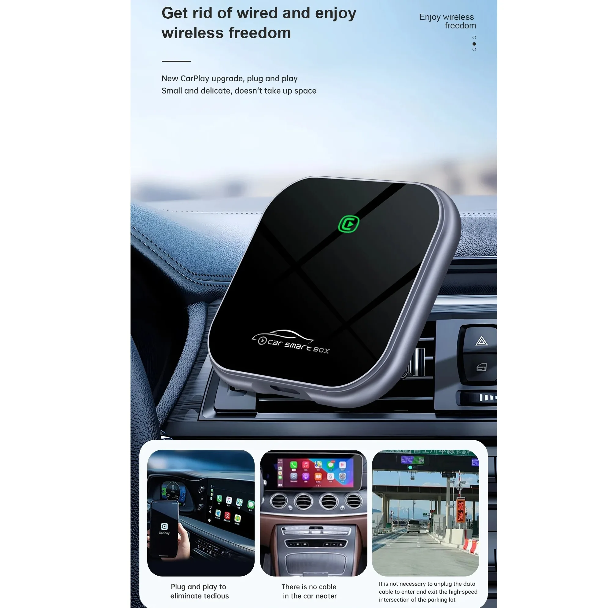 کارپلی و اندروید اتو مدل 2in1 wireless adapter به همراه کابل USB به USB-C و کابل USB-C