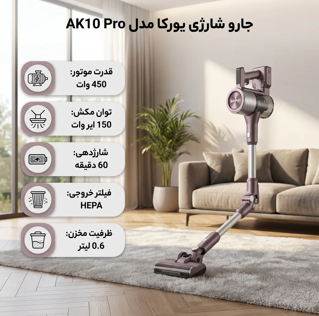 جارو شارژی یورکا مدل AK10 Pro