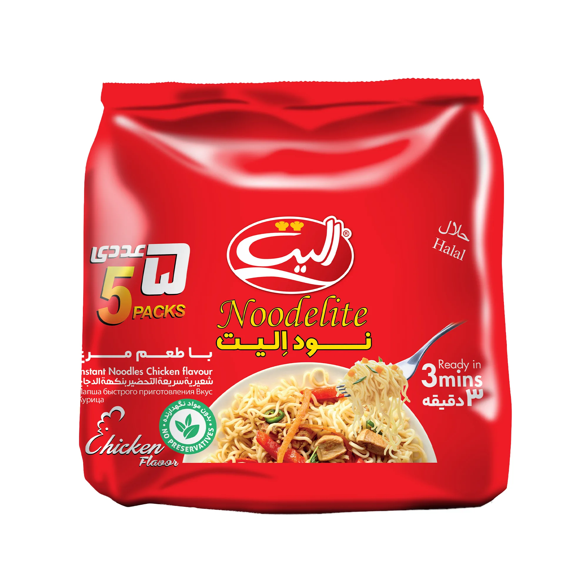 نودل با طعم مرغ الیت - 75 گرم بسته 5 عددی