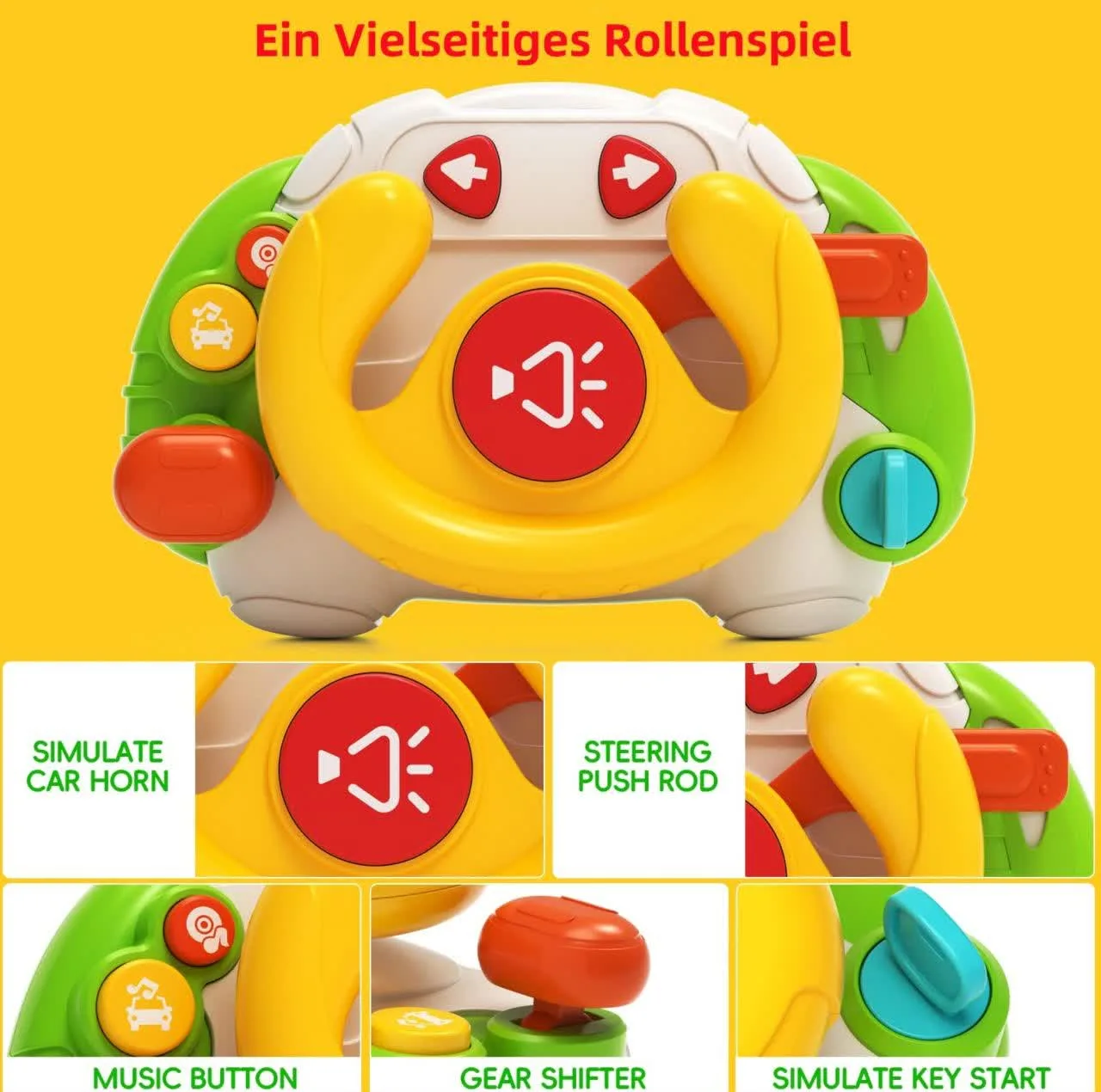اسباب بازی ناب سل مدل فرمان موزیکال چراغدار بامزه کد BABY TOY STEERING WHEEL همراه با صدای استارت ماشین