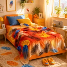 پتو مسافرتی 1 نفره مدل پَر رنگی سایز 160×220 سانتی‌متر