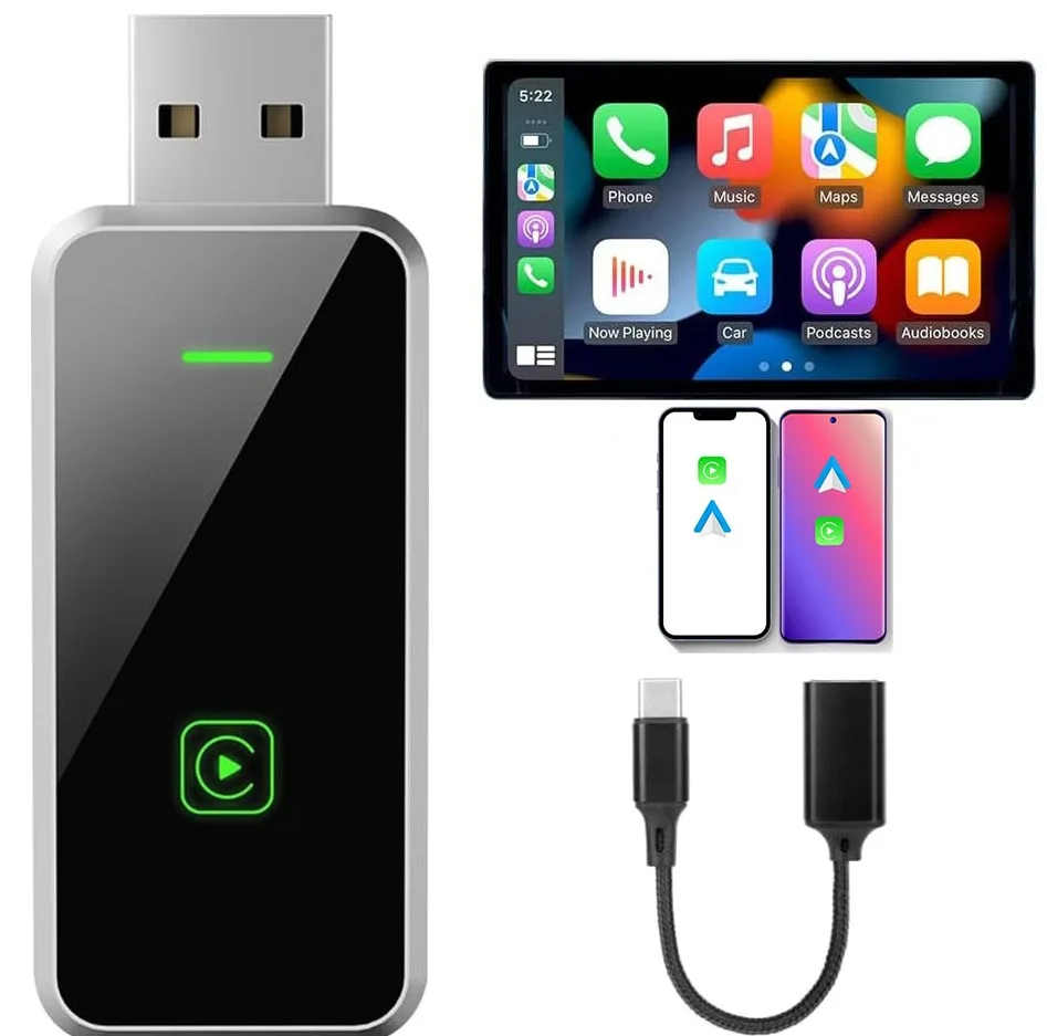 کارپلی و اندروید اتو مدل Wireless P7794 Carplay/Android Auto به همراه مبدل USB به USB-C
