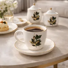 فنجان و نعلبکی سرامیکی طرح برگ