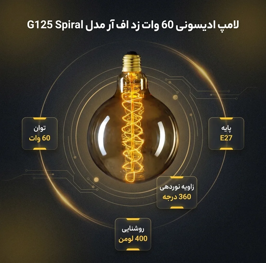 لامپ ادیسونی 60 وات زد اف آر مدل G125 Spiral پایه E27
