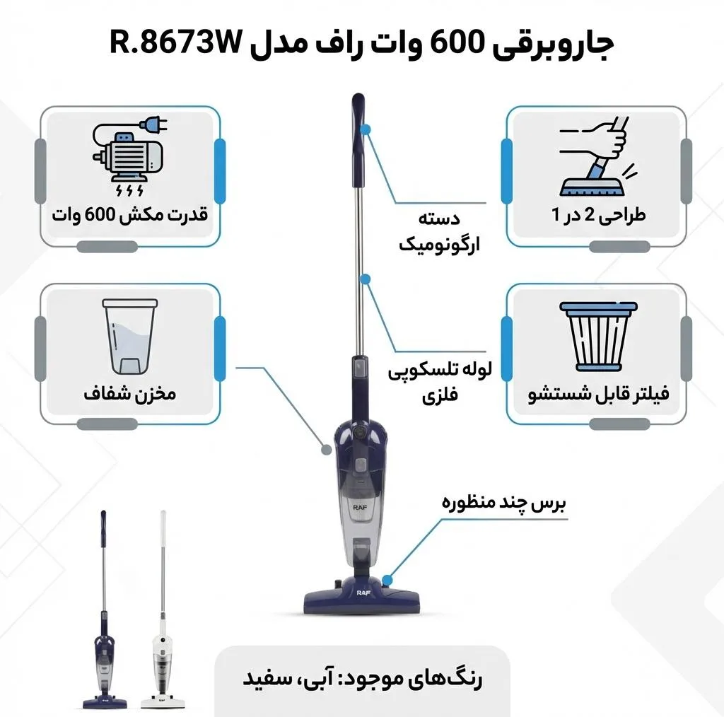 جاروبرقی 600 وات راف مدل R.8673W