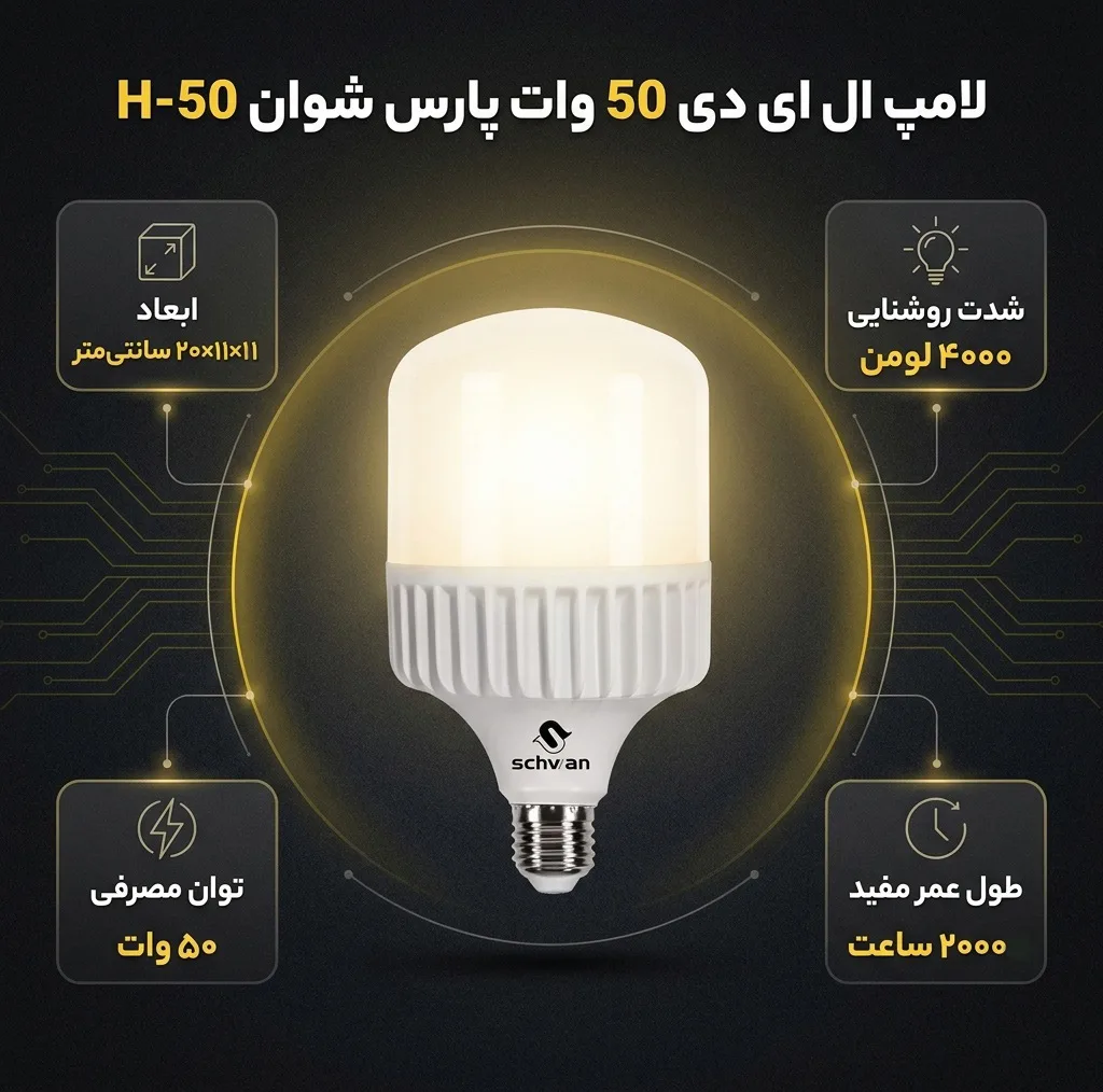 لامپ ال ای دی 50 وات پارس شوان مدل H-50 پایه E27