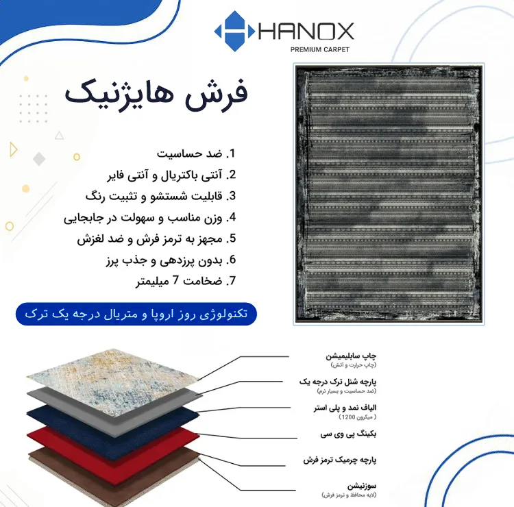 فرش ماشینی 1000 شانه هانوکس زمینه طوسی حاشیه چند رنگ مدل مدرن کد HAM.974.4