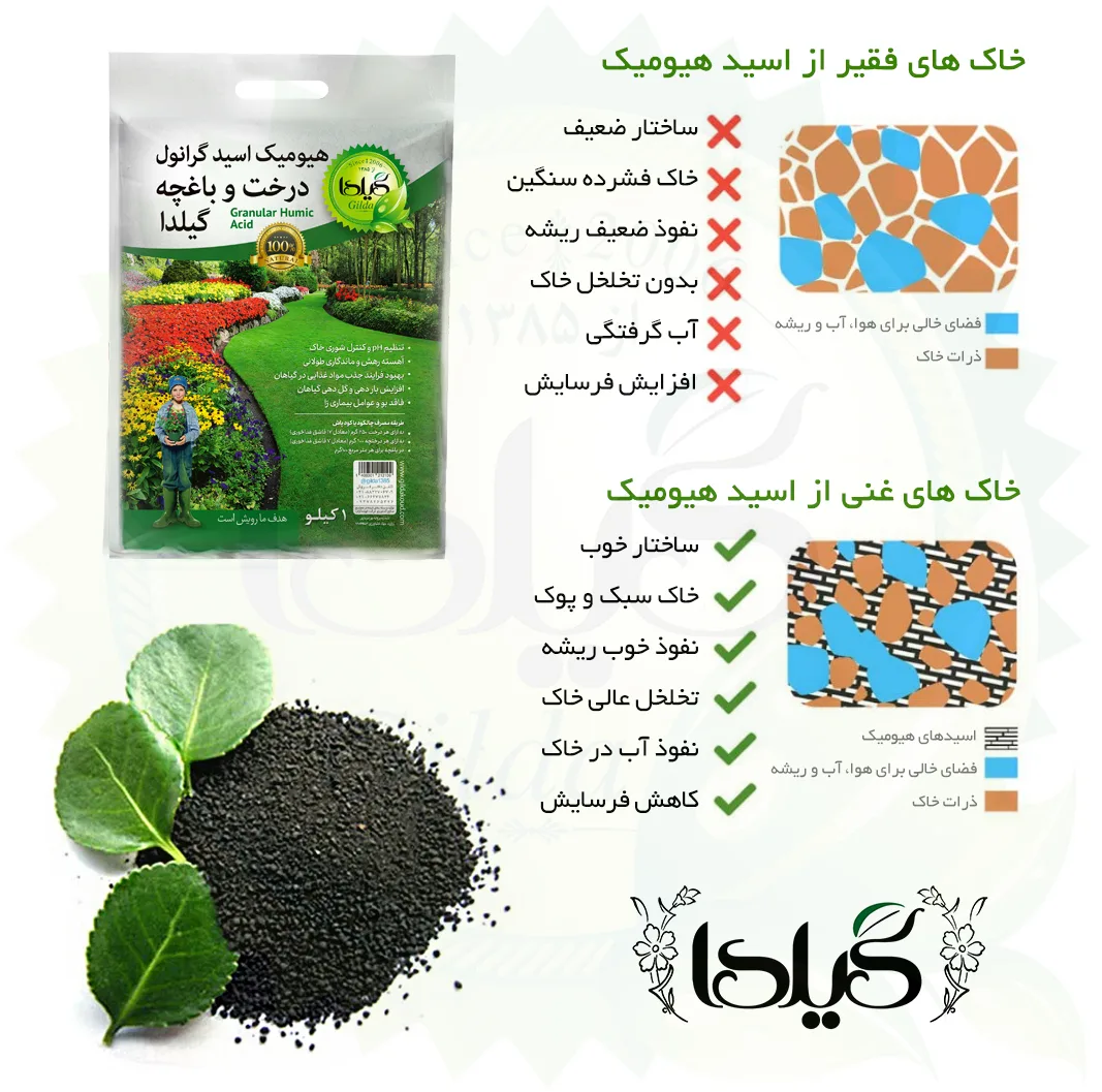 هیومیک اسید گرانول درخت و باغچه گیلدا مدل GHAG1 وزن 1 کیلوگرم