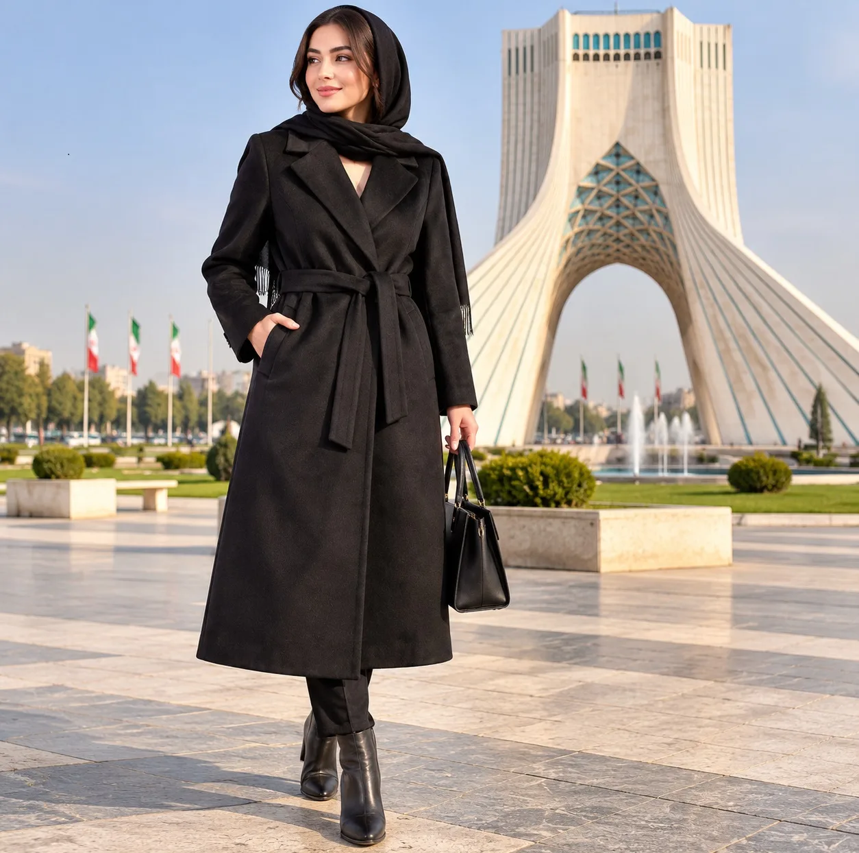 پالتو زنانه یونیک لو مدل پشمی کلاسیک کمربندی 09