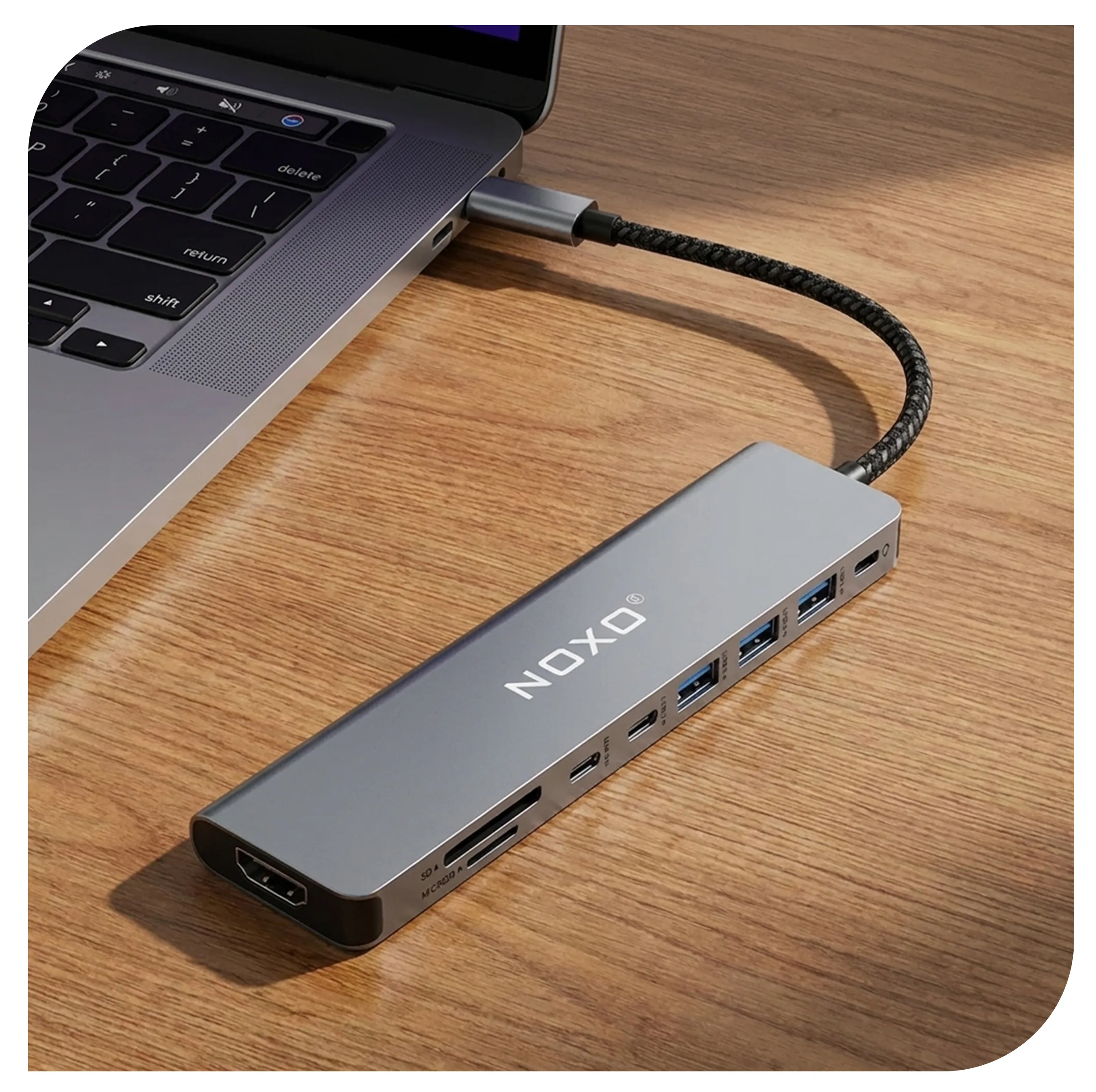 هاب 9 پورت USB-C نوکسو مدل HUB-N1 9in1 با پشتیبانی شارژ PD 100 وات، HDMI 4K، USB 3.0 و کارتخوان SD/TF