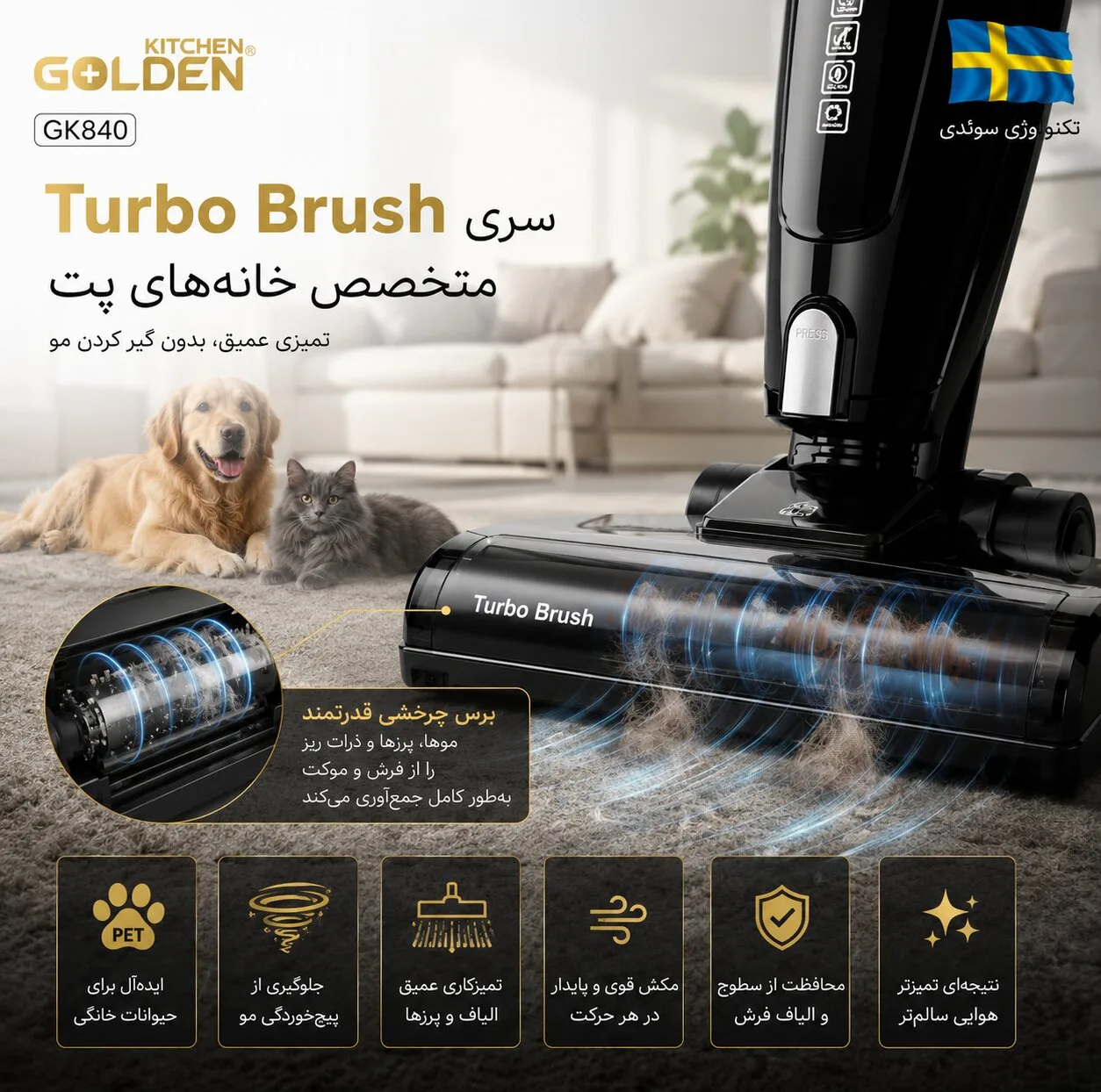 جاروبرقی پرتابل 1000 وات گلدن کیچن مدل GK840