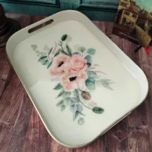 سینی دسته دار مدل گلهای بهاری سایز 36x27 سانتی متر