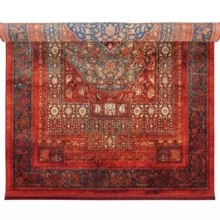 فرش ماشینی 1200 شانه زمینه قرمز لاکی حاشیه سبز طرح هلنا کد25NH0010