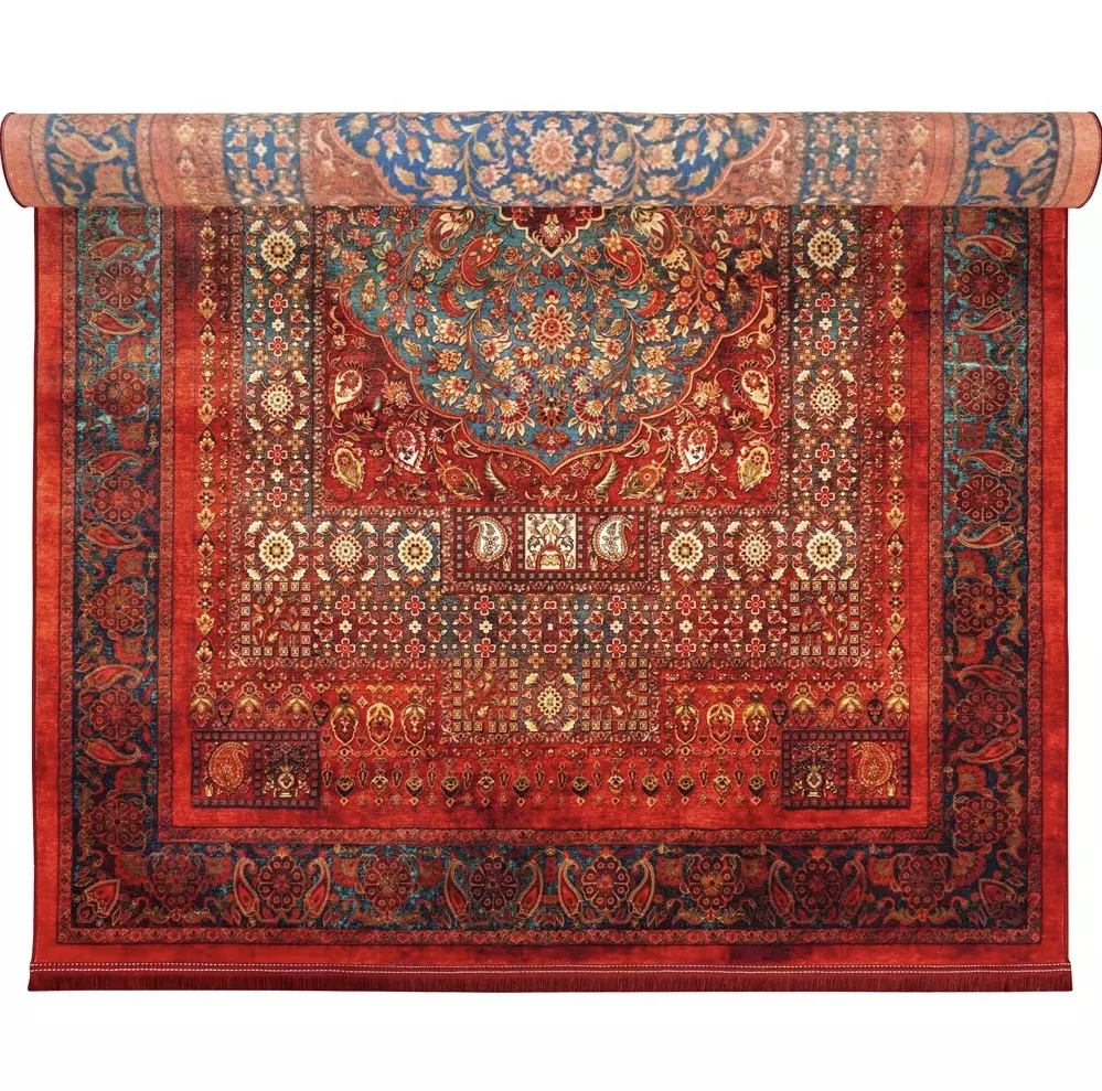فرش ماشینی 1200 شانه زمینه قرمز لاکی حاشیه سبز طرح هلنا کد25NH0010