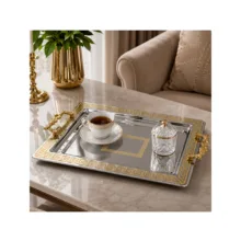 سینی دسته دار تونیش مدل مجلسی کد ۱۳۰۱ طرح Versace سایز ۳۰*۴۳ سانتی متر مجموعه دو عددی