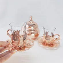 سرویس چای خوری مسی 3 پارچه مدل تئمو کد HS71