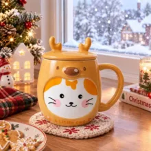 ماگ سرامیکی درب دار مدل گربه ای