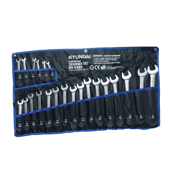 آچار یک سر تخت و یک سر رینگی هیوندای مدل HT-1422 مجموعه 22 عددی