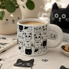 ماگ مدل سرامیکی دسته دوناتی cat soosoo09 طرح گربه